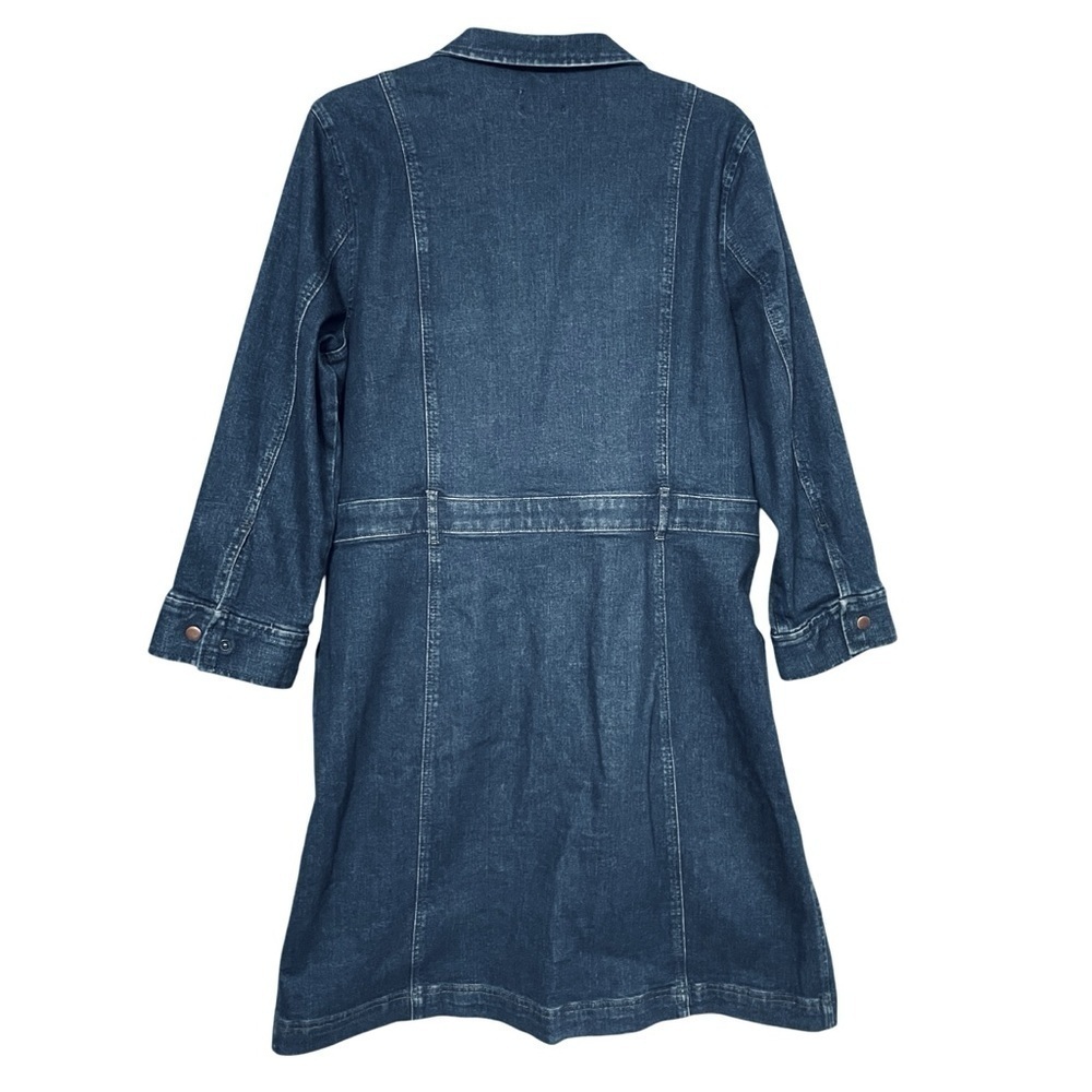 Ann Taylor Classic Dark Denim Button Front Dress Long Sleeve w/ Pockets Size 16 - Picture 4 of 14